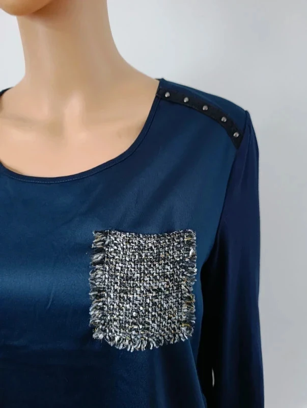 Blusa Captain Tortue T38 azul marino – Bolsillo de tweed con lentejuelas – Mangas largas – photo 4